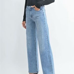 Just Black Medium Denim Stretchy Wide Leg EUC 26